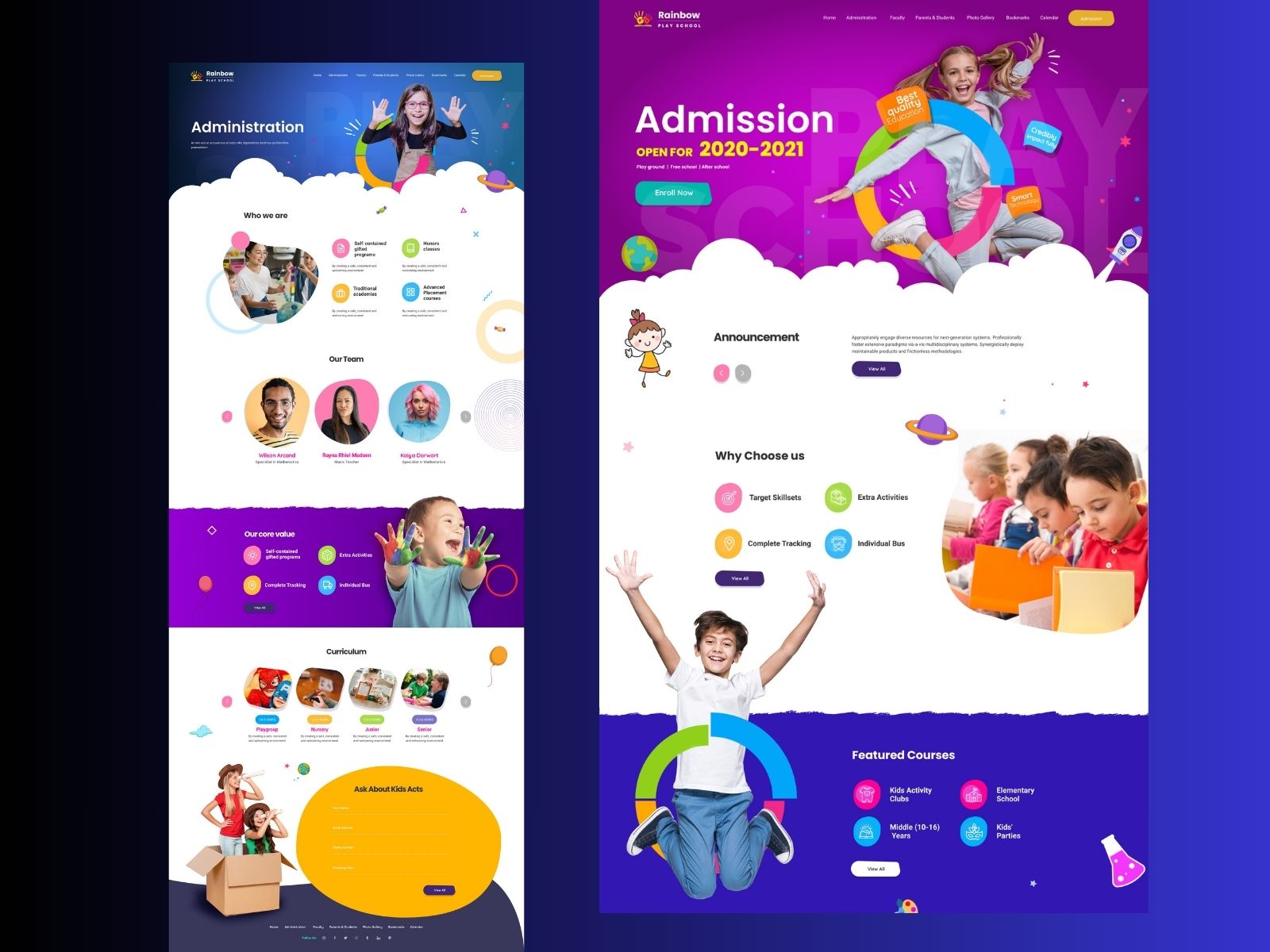 Rainbow – Multipage Kids Play School Website Figma Template